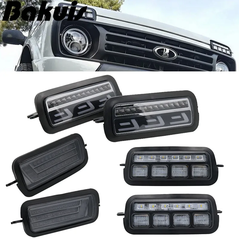 

2pcs Car Styling Accessories LED Daytime Running Lights for Lada Niva 4x4 1995- 2019 with Running Turn Signal Light Lamp DRL Amber