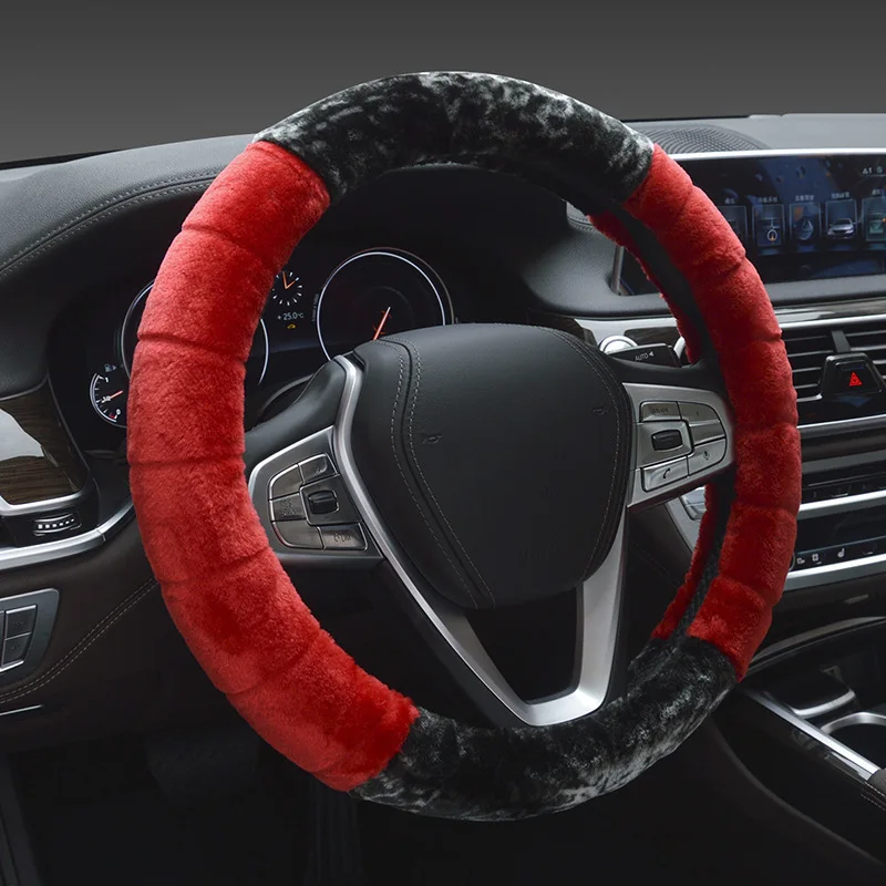Красный 37-38 см плюшевый теплый чехол рулевого колеса автомобиля зимний теплый чехол рулевого колеса автомобиля креативное нескользящее внутреннее кольцо универсальное - Название цвета: Красный