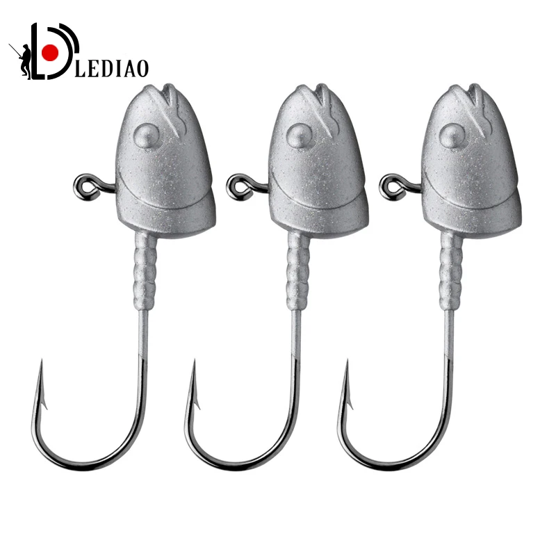 

LEDIAO High Quality 3Pcs Fish-shaped Fishing Hook 4-20g Crank Jig Head Fish Hooks Lead Head Lure Hook Fishing Tackle Accessories