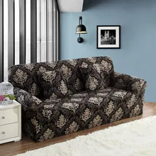 Ярко-черный с цветочным принтом Эластичный диванных чехлов стрейч Non-slip полиэфирный чехол все включено диван-кровать для 1/2/3/4 местный