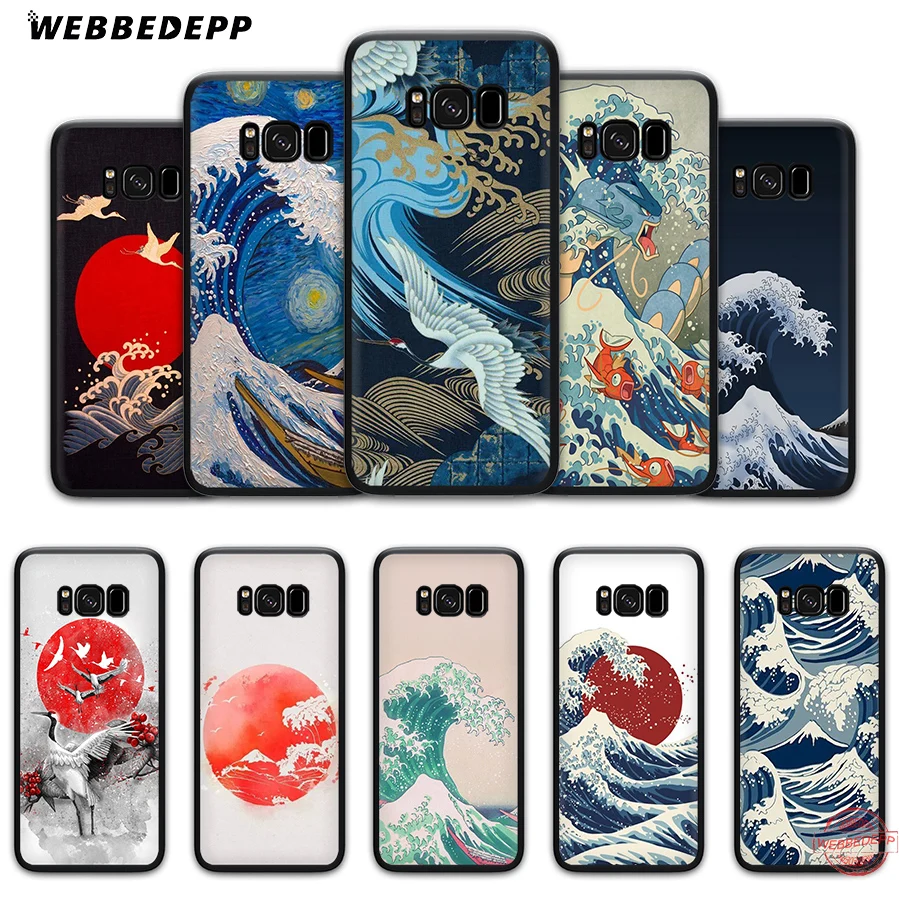 WEBBEDEPP Wave Art японский зеленый мягкий чехол для Samsung J4 J6 Prime Plus J8 2018 J7 Dou A20E A70S A51 A71 A81 A91 |
