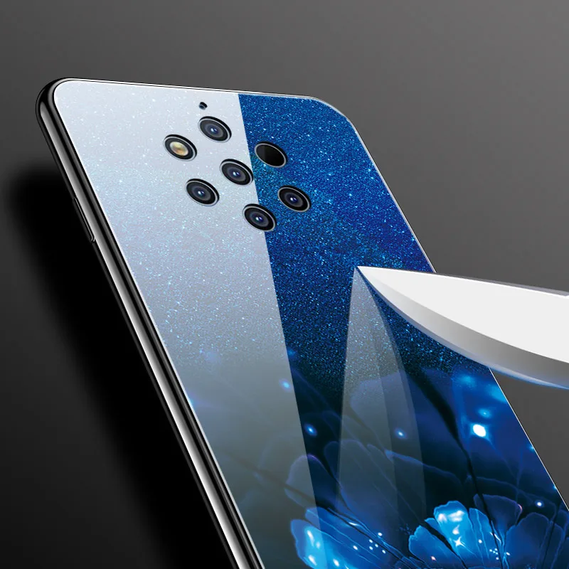 Чехол для Nokia 9 Pure View, окрашенный жесткий стеклянный чехол для Nokia 9 Pureview, силиконовый бампер, закаленное покрытие, Coque
