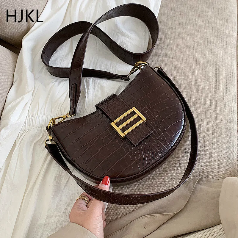 

Crossbody Bags for Women Stone Pattern PU Leather 2020 Solid Color Shoulder Messenger Bag Female Fashion Handbags Saddle Bag
