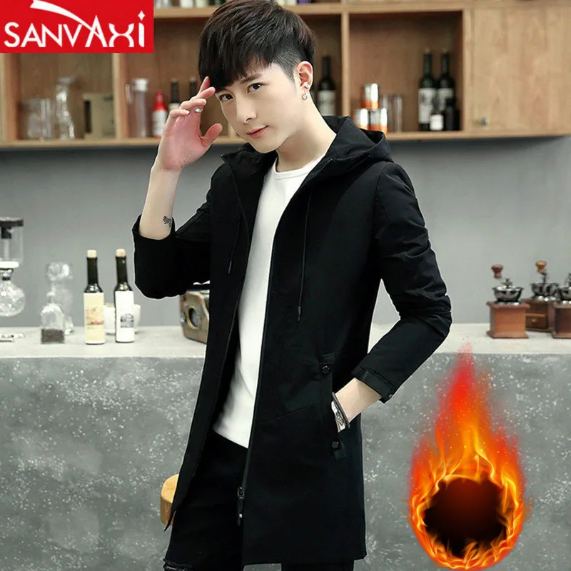 

Woog2018 New Style Men plus Velvet Trench Coat Coat Mid-length Jacket Korean-style Slim Fit Trend Autumn & Winter Men'S Wear