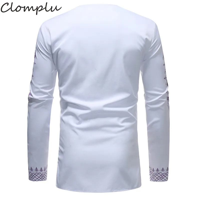 Clomplu африканская одежда Дашики мужские модные Осенние Длинные Цветочные Топы с v-образным вырезом черные белые Большие размеры