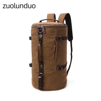 

Men Canvas Travel Backpacks Vintage Cylinder Casual Luggage Shoulder Bags Practical Portable Duffel Bagpack For Outdoor