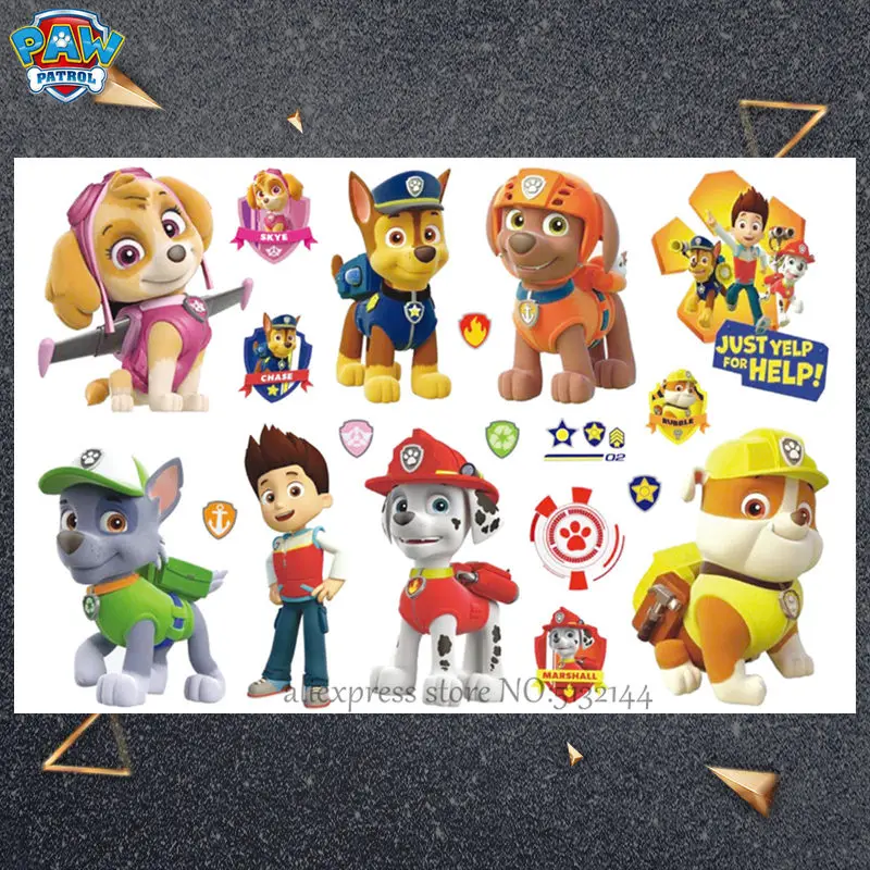 Paw Patrol Милый Мультфильм Временные татуировки наклейки для мальчиков детские игрушки бумага для тату паста водонепроницаемый день рождения подарок для детей - Цвет: Цвет: желтый