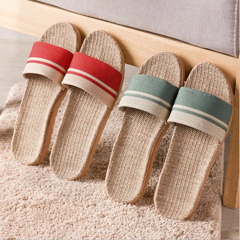 

Household Linen Slippers Fashion Home Slippers Couples Home Sandals Linen Drag