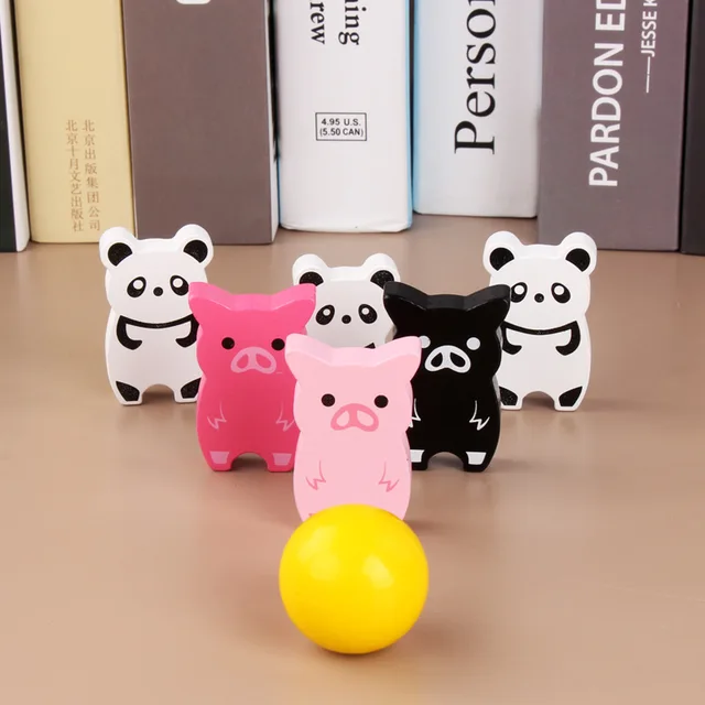 US $3.06 Childrens Balance Challenging games Wood 12PCS Block toy Kids Bowling Game Wooden Animal building 