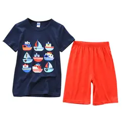 Новинка; комплект с шортами для мальчиков; Летняя Повседневная футболка с короткими рукавами и рисунком для маленьких мальчиков; комплект
