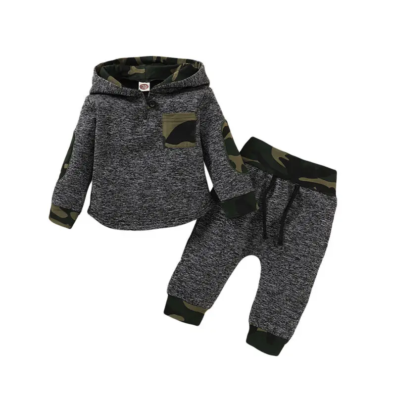  2Pcs Infant Baby Girls Camo Hoodies Tracksuit Gym Outfits Top Pants Sports Set