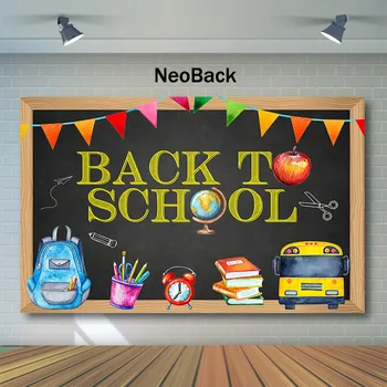 

NeoBack Back To School Backdrop Blackboard Bag Pencil Photography Backdrops Back To School Party Banner Decor Photo Backdrops
