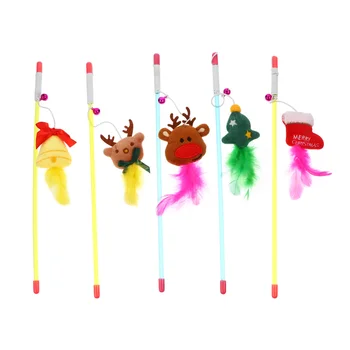 

5PCS Christmas Bell Cat Flirting Stick Interactive Pet Toys Cat Teaser Stick