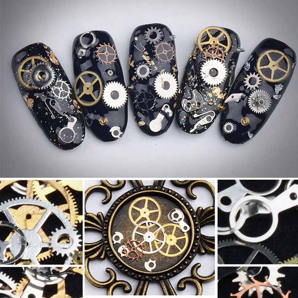 

3D Cool Metal Machinery Gear Nail Art Stickers Gold Metallic Charms DIY Decoration Manicure Tools