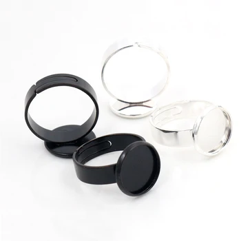 

12mm 10pcs Black and Silver Plated Brass Adjustable Ring Settings Blank/Base,Fit 12mm Glass Cabochons,Buttons;Ring Bezels