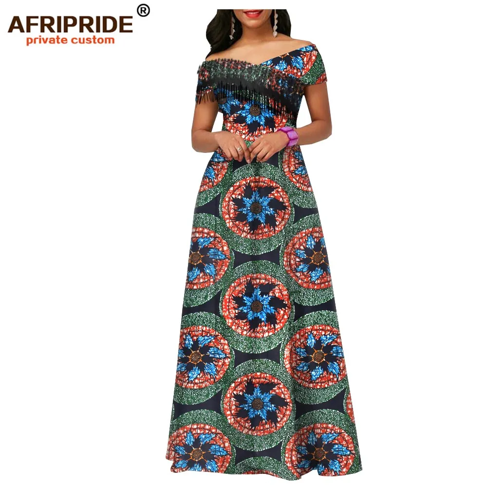 Африканское весеннее платье для женщин, Анкара, ткань+ кисточка, вечерние, свадебные, длина до пола, женское повседневное Хлопковое платье A1925018 - Цвет: 317