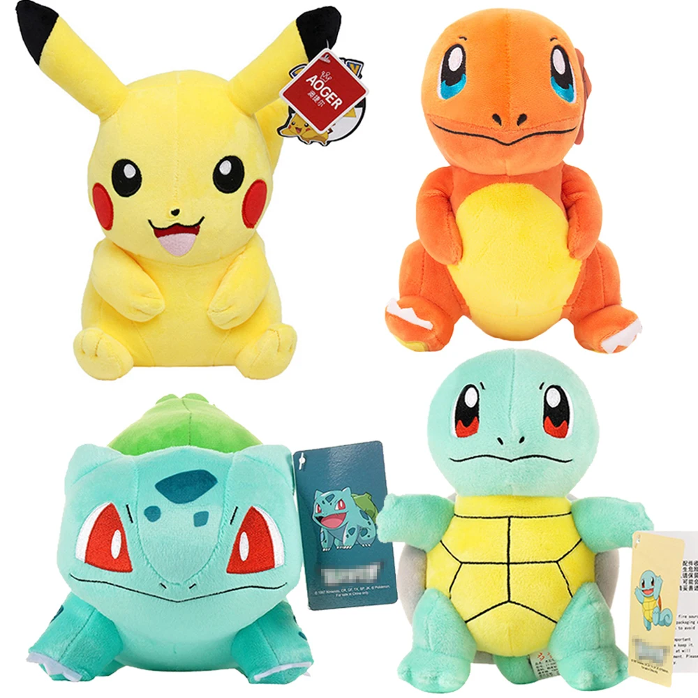 Jouet en peluche Pokémon avec étiquette, Salamèche, SLaura, Bulbizarre, Évoli, Pikachu, Anime, cadeau pour enfants, HQ