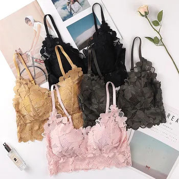 

ATHVOTAR Women Cute Tube Top Sexy Lace Bra Tops Wireless Sports Lingerie Deep V-Neck Camisole