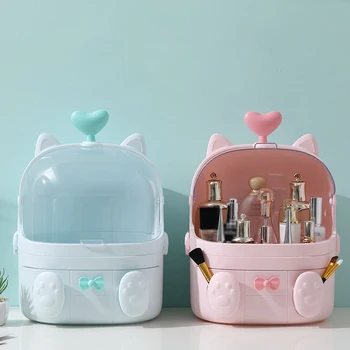 

Kawaii Dustproof Plastic Make Up Organizer Creative Multifunctional Cosmetic Brush Jewelry Box with Drawer Storage Container