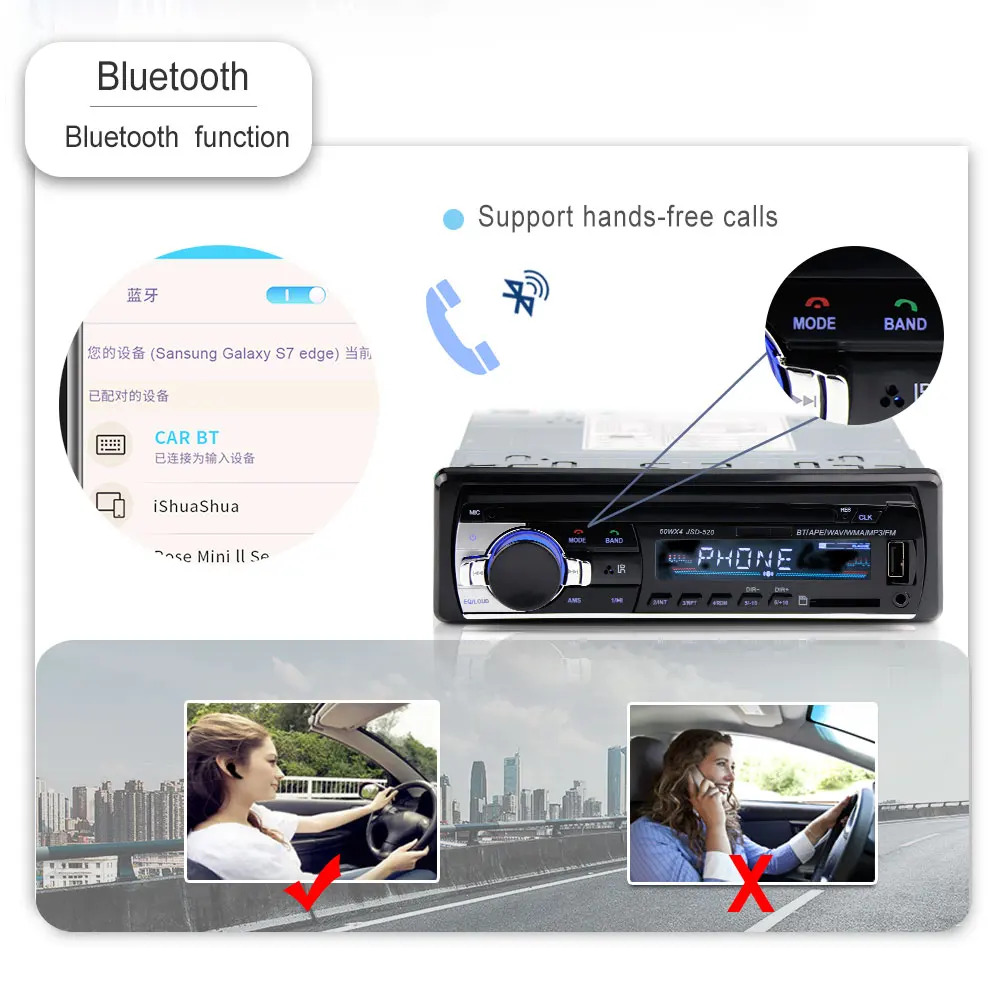 Авторадио 12 в Bluetooth V2.0 JSD520 автомобильный стерео In-dash 1 Din FM Aux вход приемник SD USB MP3 MMC WMA автомобильный Радио плеер