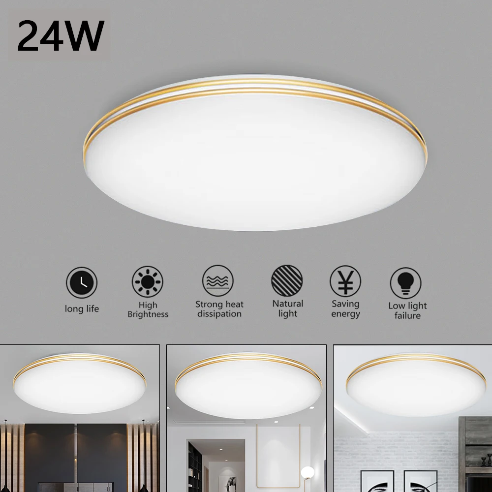 

LED Ceiling Light 24W Flush Mounted ,Round-Ultra-Thin Design, Acrylic Dual Gold-Line Border,for Home decoration