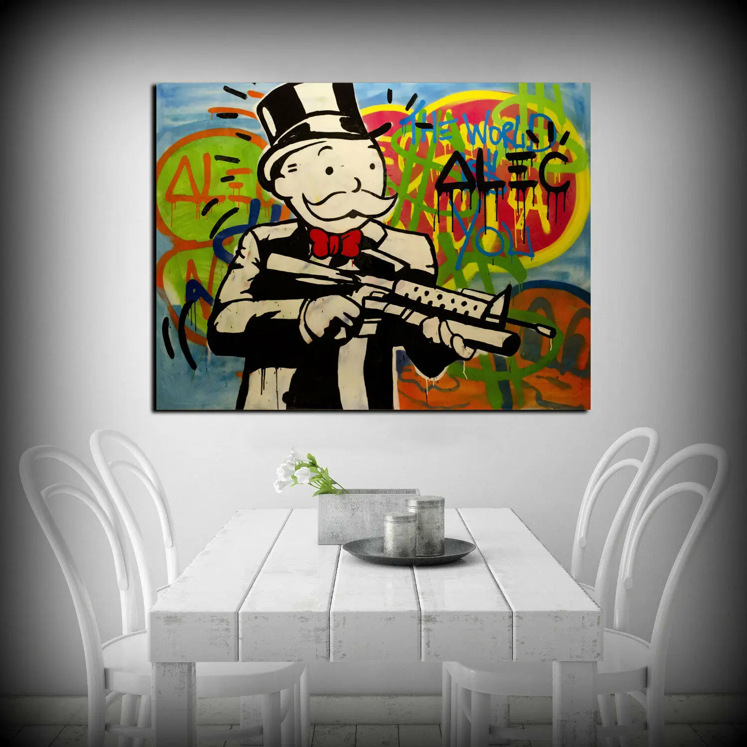 

Alec Monopolys "Gun Man" Abstract Wall Art Oil Painting Poster Canvas Painting Print Pictures for Living Room Home Decor