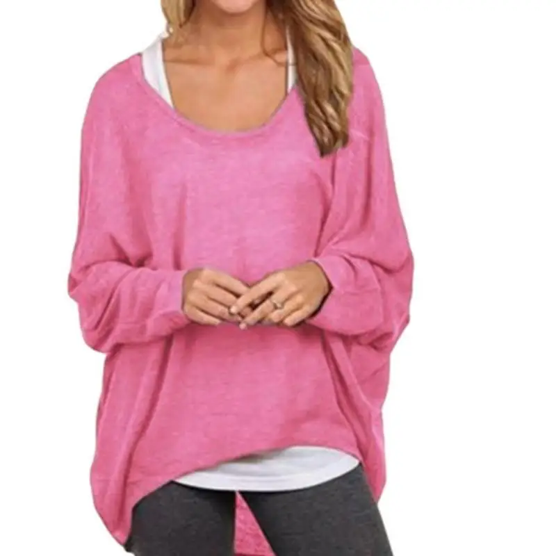 

Футболка женская Корейская Повседневная с длинным рукавом летучая мышь Свободная футболка женская розовая туника рубашка Топы