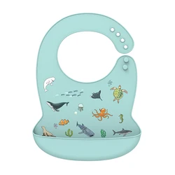Silicone Waterproof Banana Bib - Soft, Adjustable Baby Feeding Apron (Ocean World)