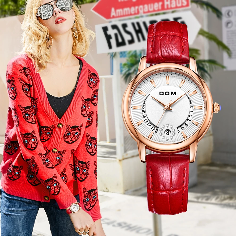 Часы DOM женские кварцевые с календарем модные повседневные люксовые брендовые