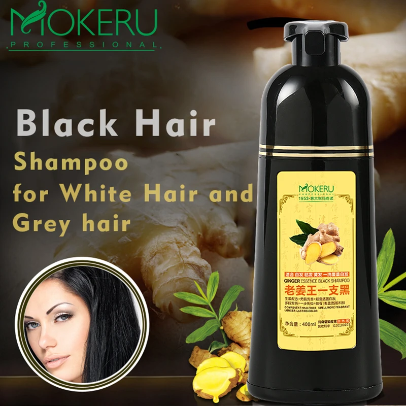 Mokeru Natural Ginger King Hair Dye Shampoo Easy To Use 5 mins Harmless Long Lasting Black Hair Herb Anti-White Hair 500ml