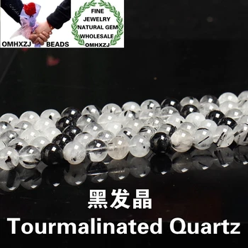

OMHXZJ Wholesale ZB137 468 10 12mm DIY Bracelet Necklace Jewelry Accessories Natural Stone Fine Tourmalinated Quartz Round Beads