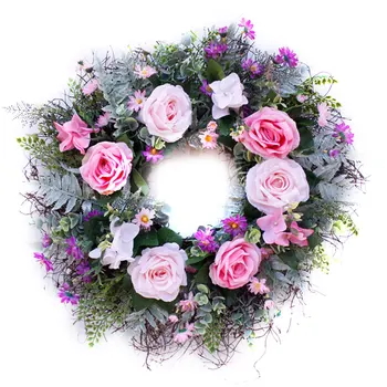 

Silk Wearth Rose Artificial Flowers Wreaths Door Perfect Quality Artificial Garland For Wedding Decoration Home Party Decor