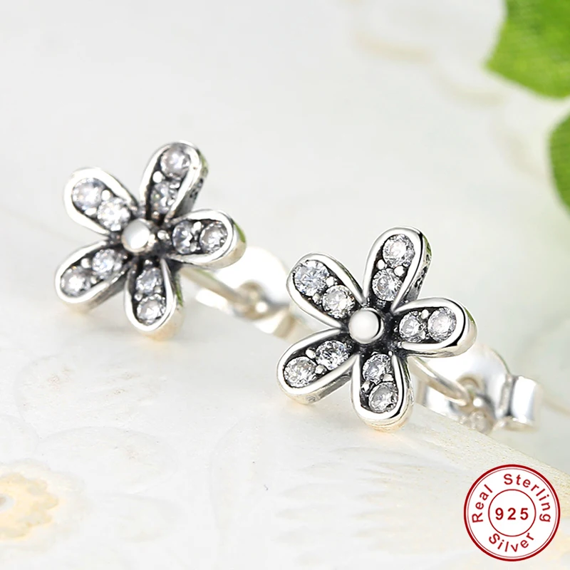 

CodeMonkey Authentic 925 Sterling Silver Dazzling Daisy Stud Earrings With Clear CZ Jewelry For Women Jewelry Gift CMS403