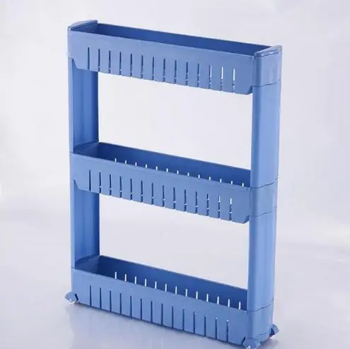 3-х уровневый Gap Кухня стеллаж для хранения полки тонкий слайд башня подвижные собрать Пластиковая Полка для ванной комнаты колеса Экономия пространства Организатор - Цвет: Синий