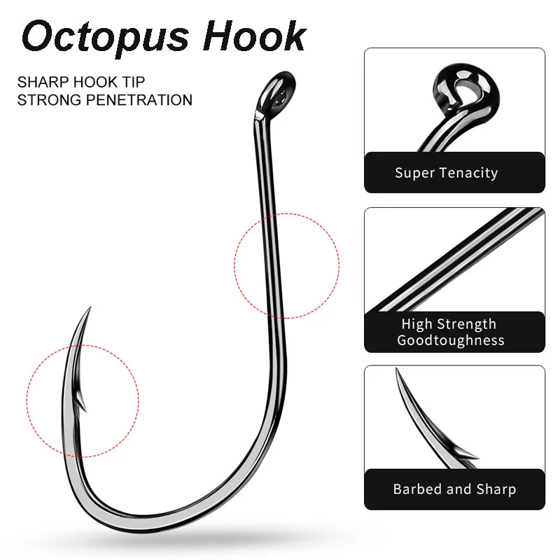 WESTBASS 50PCS Barbed Octopus Hooks 1/0-8/0# High Carbon Steel