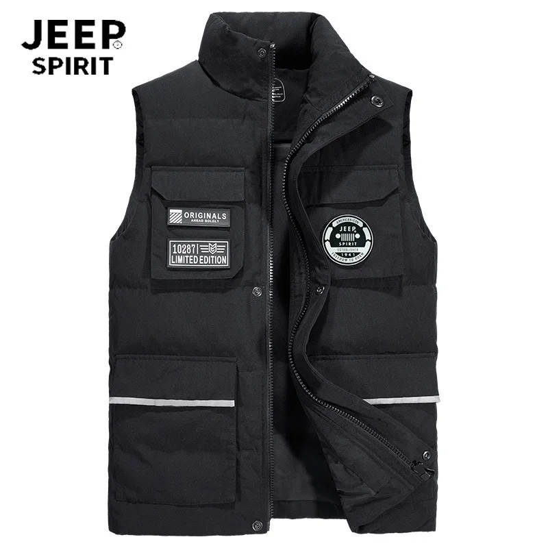 JEEP SPIRIT Brand Witte Eend Neer Vest Ongedwongen Stand Kraag Vest Mannen Met Veel Zakken Dikke Warme Mouwloze Jas mannen JEEP SPIRIT Brand Witte Eend Neer Vest Ongedwongen Stand Kraag Vest Mannen Met Veel Zakken Dikke Warme Mouwloze Jas mannen