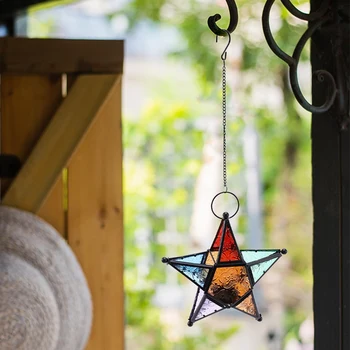 

Moroccan Style Hanging Star Glass Candle Holder for Wedding Birthday Party Home Garden Bar Decoration (Photo Color)