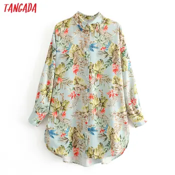 

Tangada women retro oversized tree print holiday blouse long sleeve chic female casual loose shirt blusas 3H454