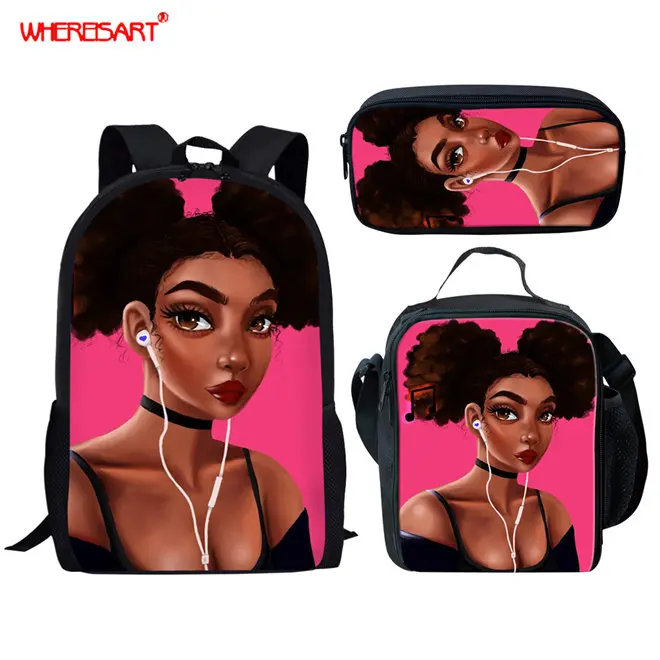 WHEREISART Melanin Poppin черные школьные сумки для девочек-подростков школьный рюкзак в африканском стиле - Цвет: YQ4095CGK