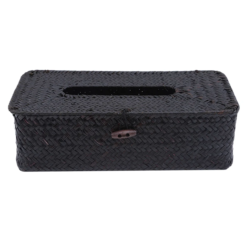 black Pastoral Style Straw Tissue Box Napkin Holder Paper Tissue Storage Tissue Holders Car Tissue Boxes Rectangular Shape - Цвет: black
