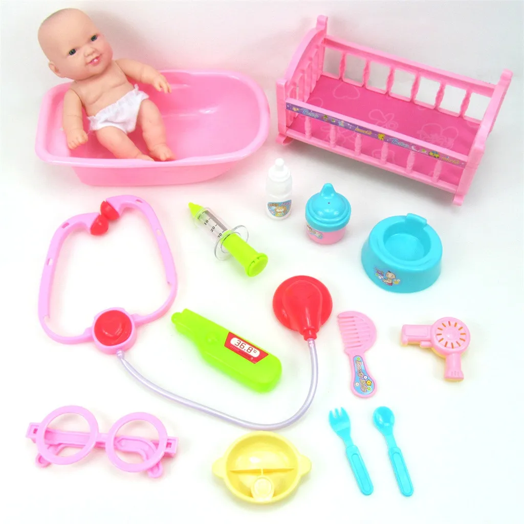 19pc Детские игрушки, игрушки для девочек, 19 шт., кукольная кровать для ванны, посуда, набор медицинских игрушек, детские развивающие игрушки 5,31 - Цвет: 19pc