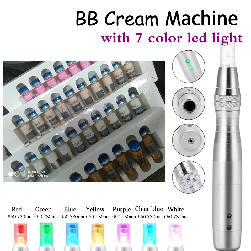 

LED light BB Cream Machine silver derma pen Rechargeable Micro Derma Rolling System Skin tightening with BB cream Beauty Tools