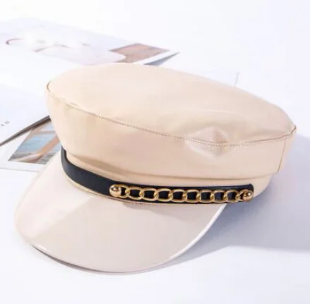 beige 2 Модный берет из лакированной кожи, высокое качество, женские шапки, одноцветная шляпа с плоским верхом, из ПУ кожи, громоздкая Кепка, женская шляпа панка - Цвет: beige 2