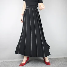 Высокая талия Вязанная женская зимняя А-образная длинная юбка модная полосатая Женская Осенняя плиссированная юбка Faldas Jupe Femme Saia