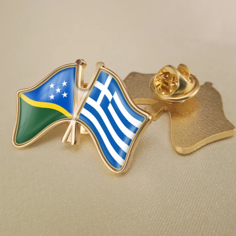 

Solomon Islands and Greece Crossed Double Friendship Flags Lapel Pins Brooch Badges