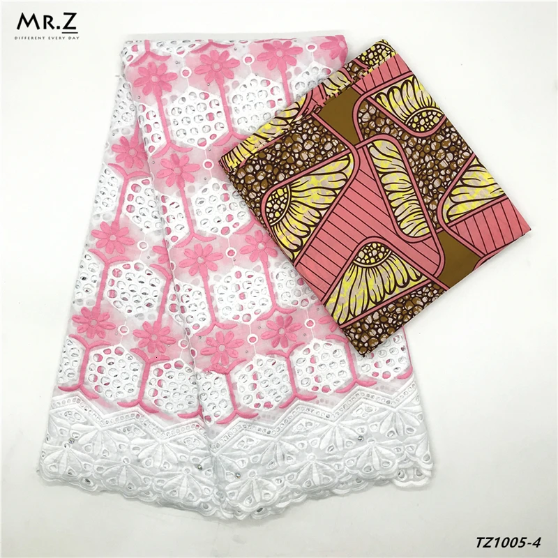 Mr. Z африканская мода стиль хлопок принты воск ткани с швейцарской вуалью кружевной ткани 3+ 2,5 ярдов/комплект