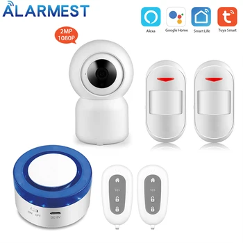 Wireless WIFI Alarm System Siren Security smart life app control compatible with Alexa wifi camera smartyiba anti theft gprs home office security alarm system wifi app remote control with video ip camera wireless strobe siren