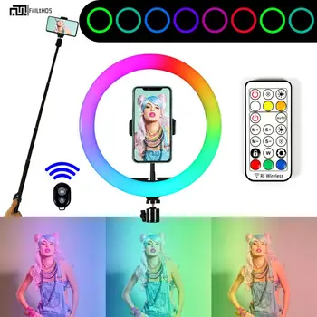 

10inch RGB ring light with selfie stick led ring light USB Ring Lamp 14 colors Photography Photo with Phone Holder for video