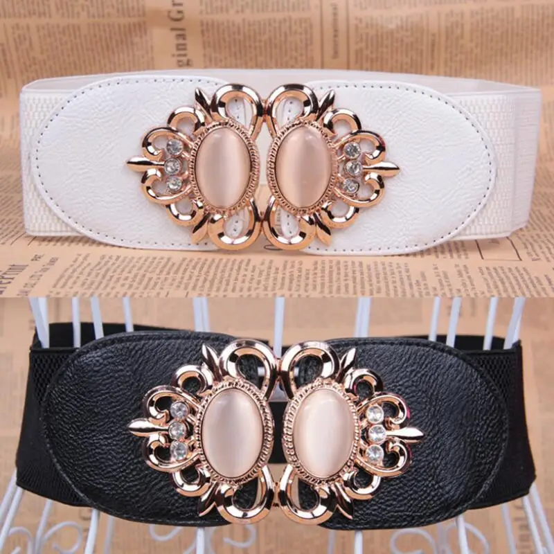 

New luxury brand fashion girl Waist Seal Korean Style waist sealing matchs skirt Cat Eye Stone Water Diamond elastic Wide Belt