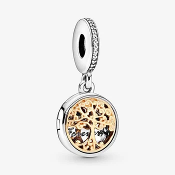 

Original 925 Sterling Silver Golden Family Origin Life Tree Dangle Charms Fit Pan Bracelet Women DIY Jewelry Pendant Beads